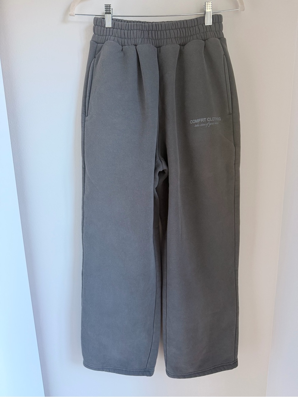 Comfrt Sweatpants Gray Fleece Open Leg Elastic Waist Pants Self Love S